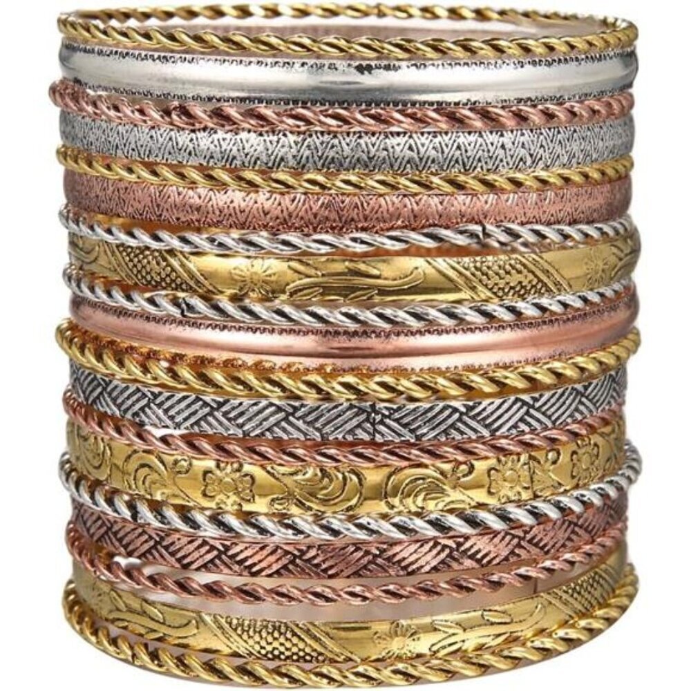 15pcs Gold Bangle Bracelets For Women - Multi Layer Stackable Textured Versatile